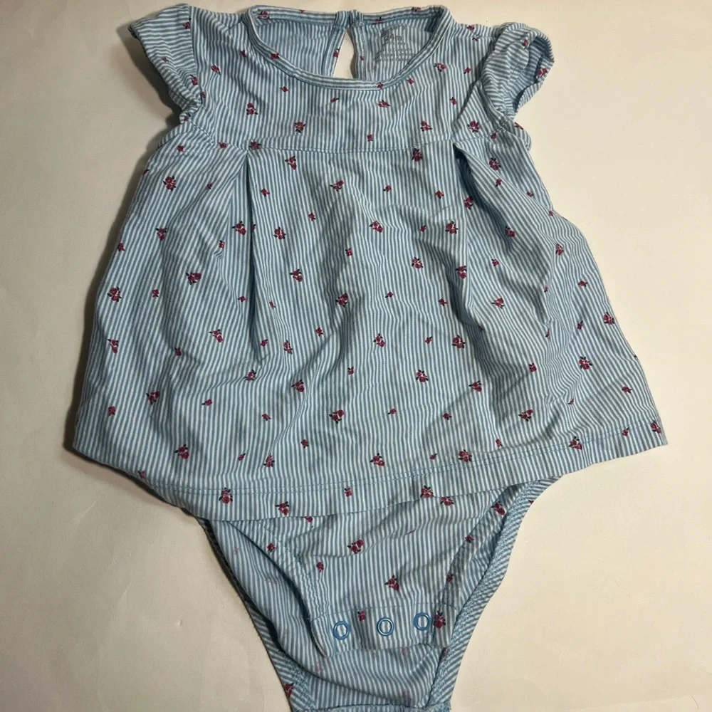 Girls Carter Blue Striped Baby Bodysuit with Red Accents 24 months